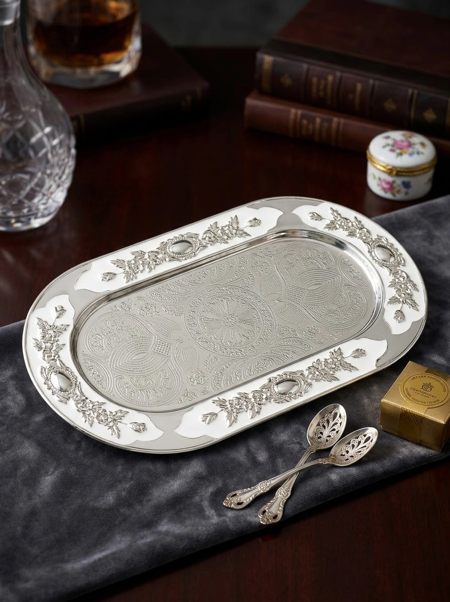 Stadium Shape Tray with White Enamel