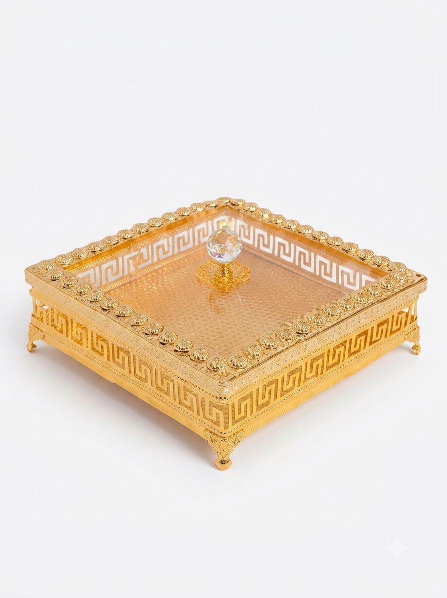 Roman Pattern Square Dry Fruit Box Gold