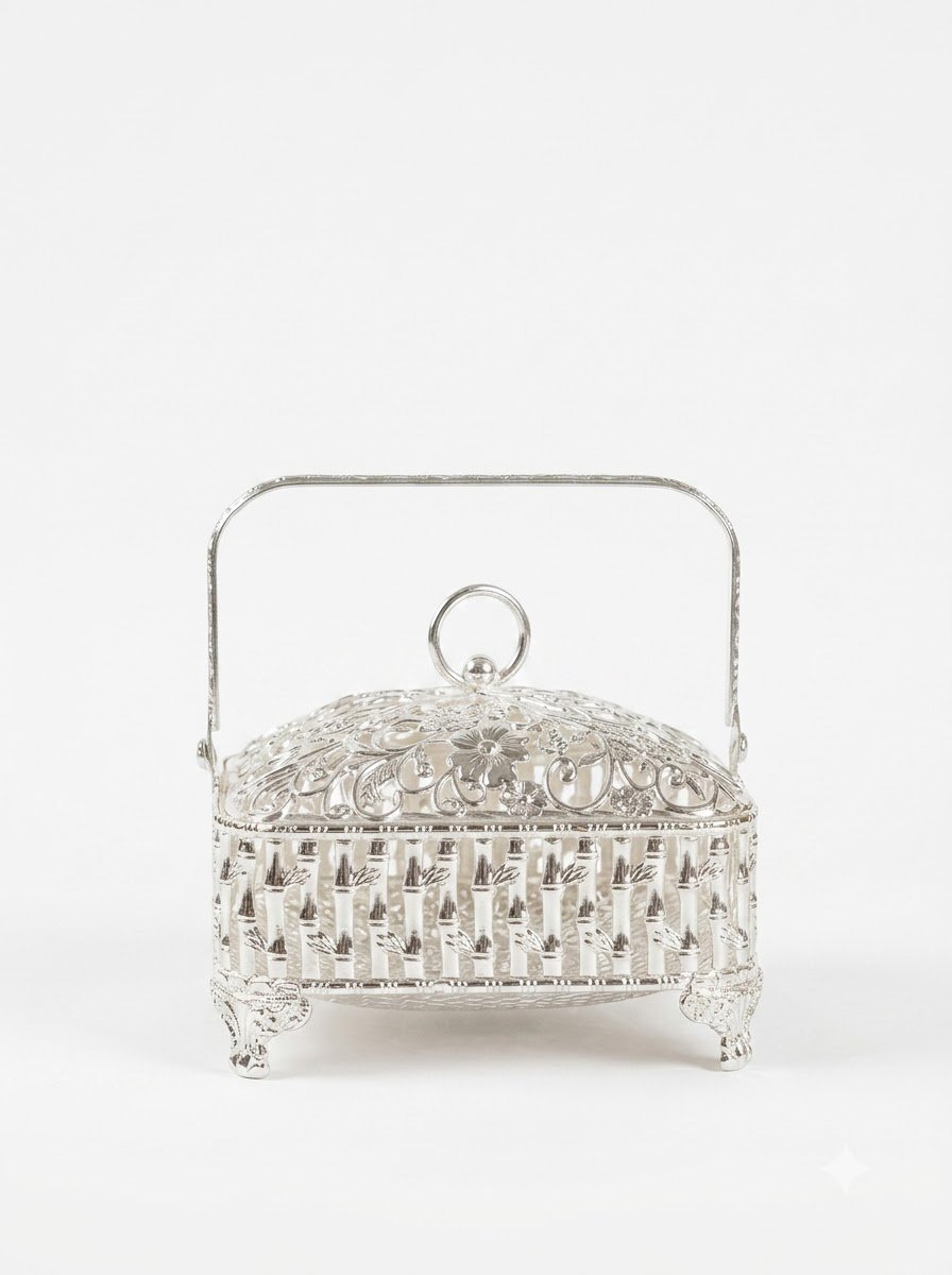 Square Bamboo Pattern Basket with Handle- Small