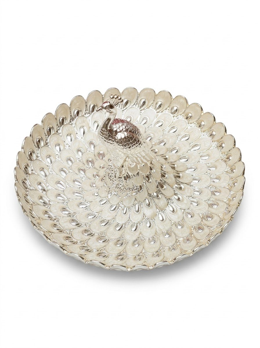Peacock Platter Cream Enamel