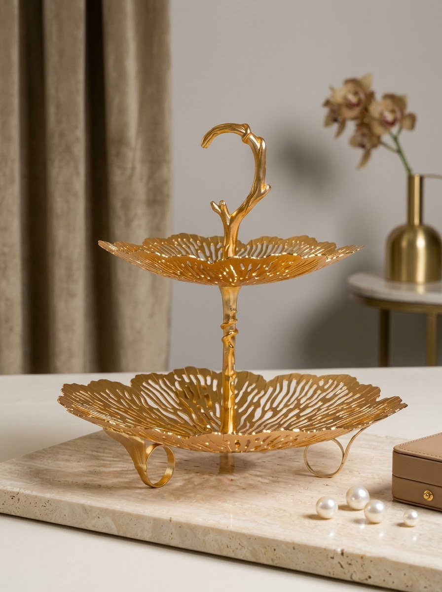 2 Tier Leaf Platter- Matt Gold
