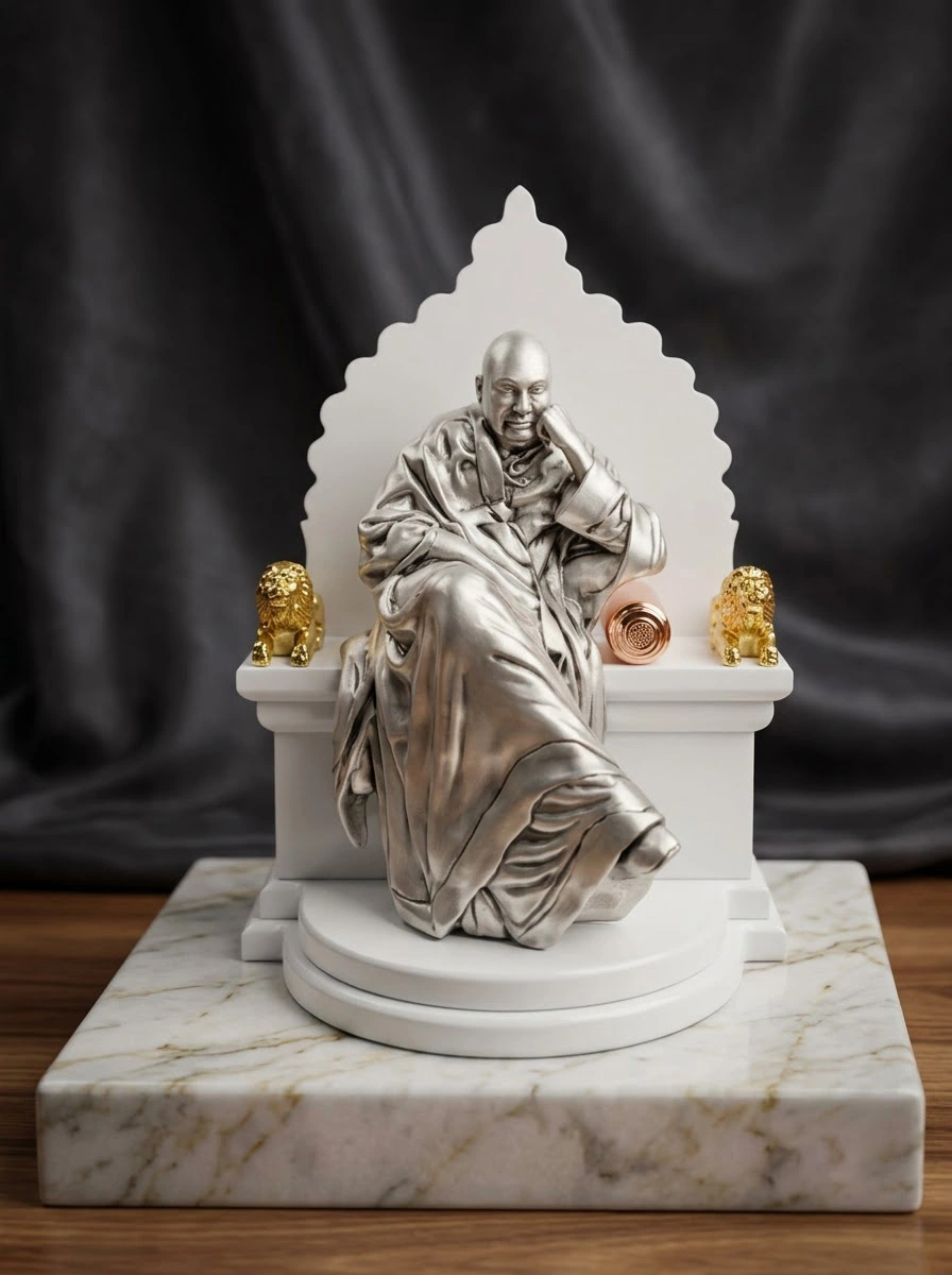 Guruji on Wooden Singhsasan White