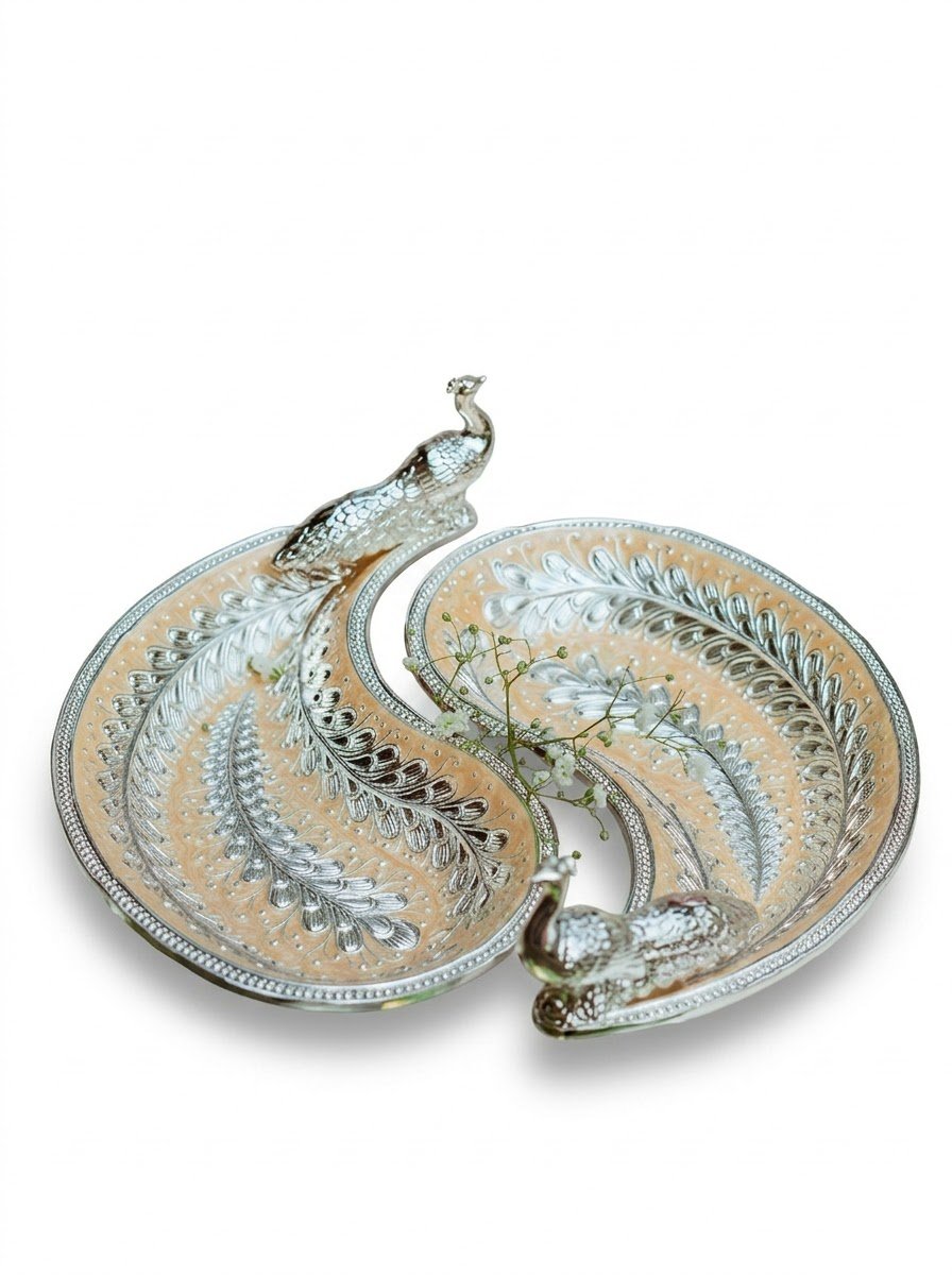 Pair of Peacock Tray Peach Enamel