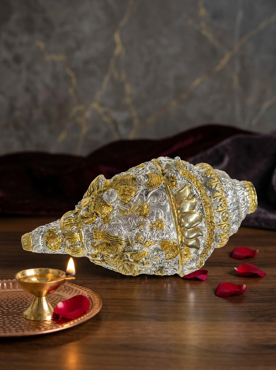 Lotus Lakshmi Ganesha Shankh (Dual Tone)