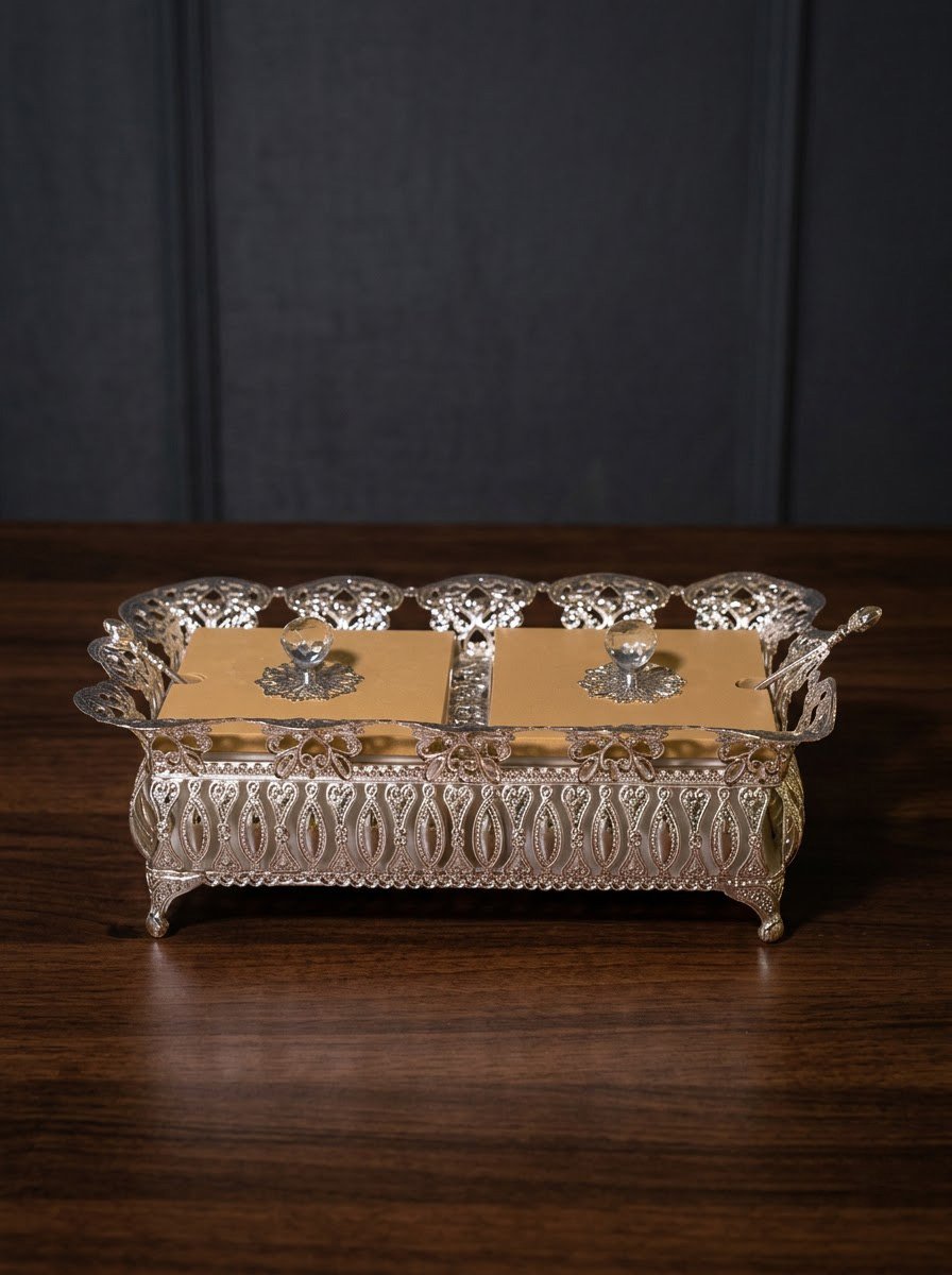 Pair of Ceramics Bowl in Basket with Beige Wooden Top