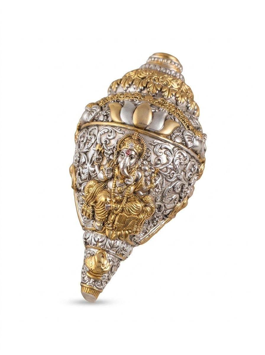 Lotus Ganesha Shankh in Dual Tone