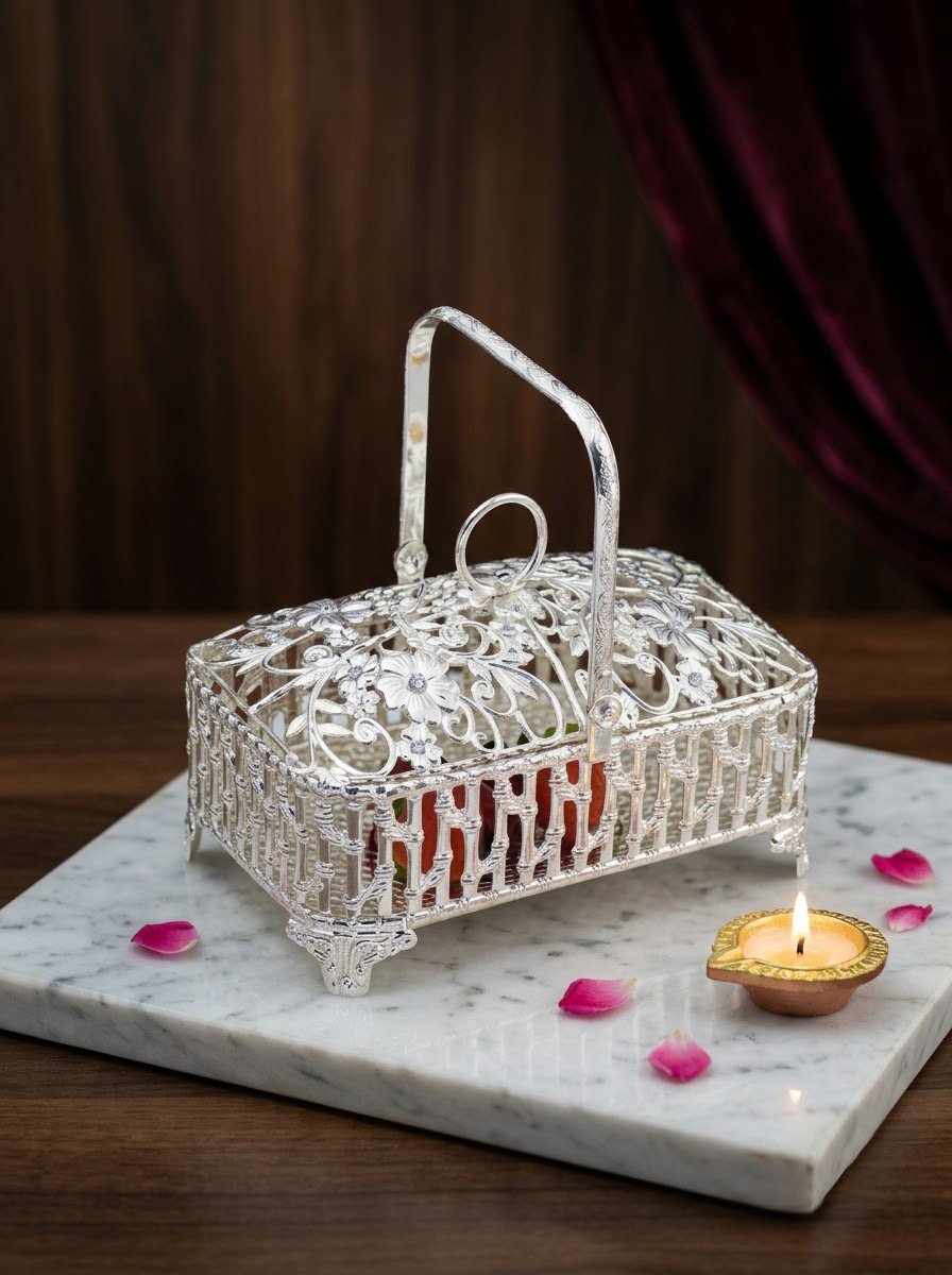 Rectangle Bamboo Pattern Basket with Handle