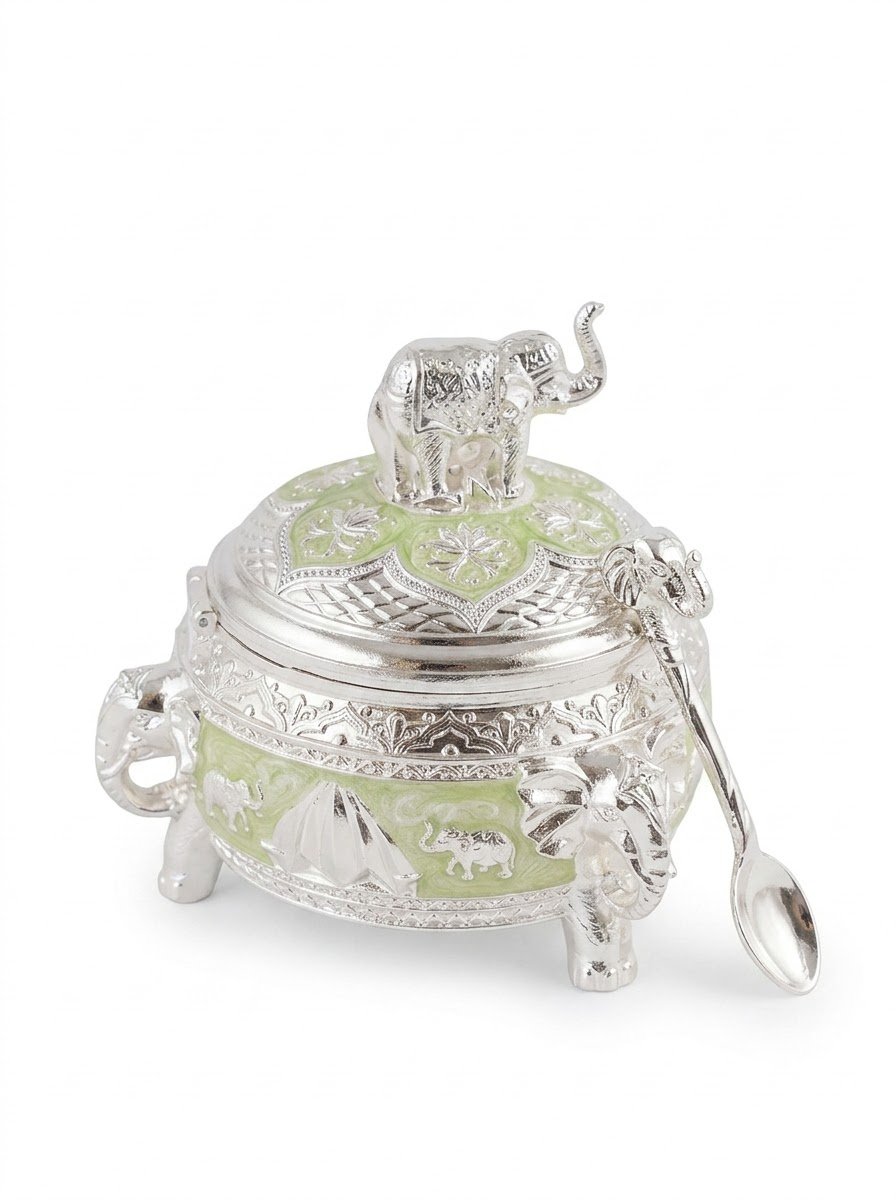 Elephant Sugar Pot Green Enamel