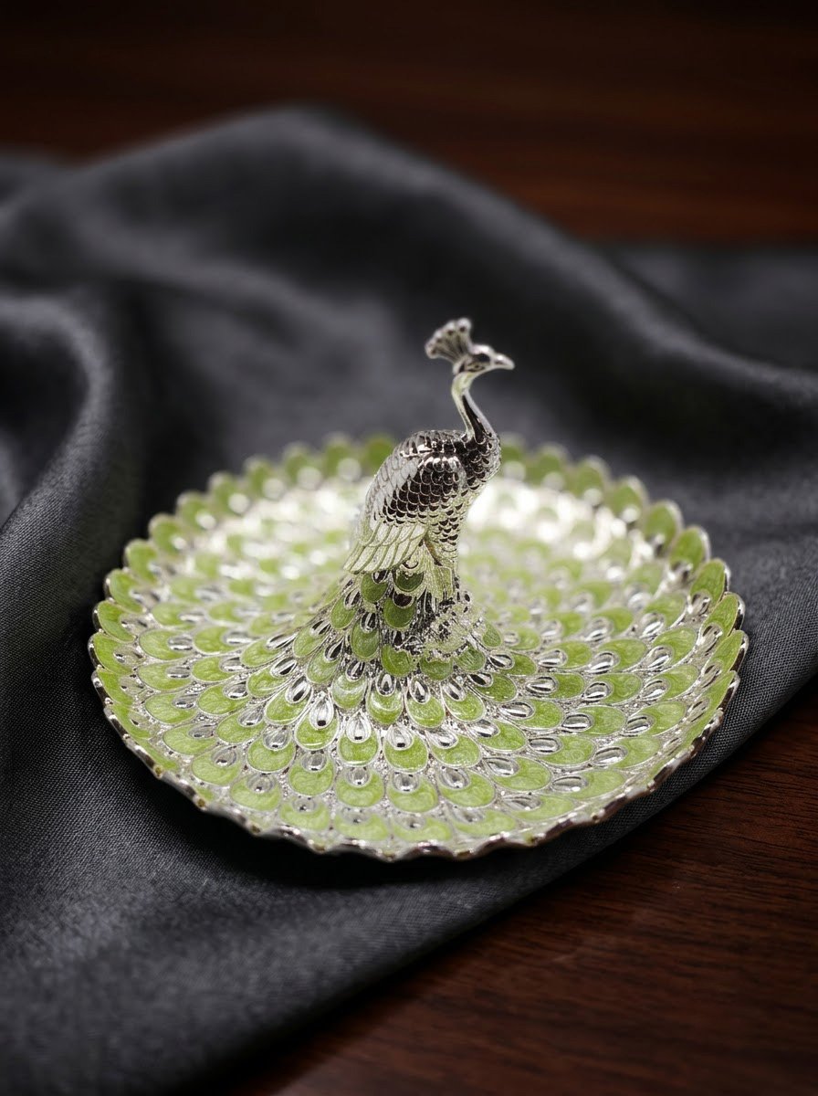 Peacock Platter Green Enamel