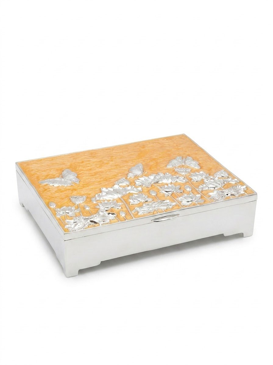 Square Buttefly Jewellery Box Peach Enamel