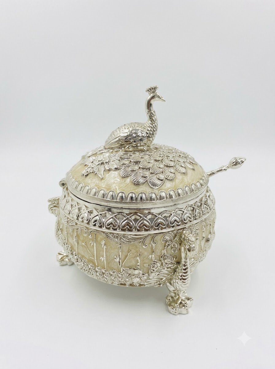 Peacock Knob Sugar Pot (Cream Enamel)