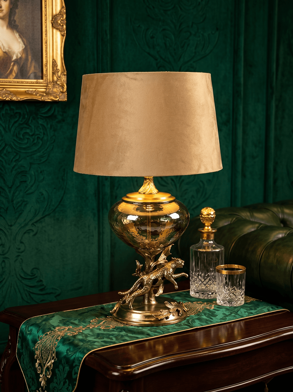 Lamp With Shade Gold and Brass Finish