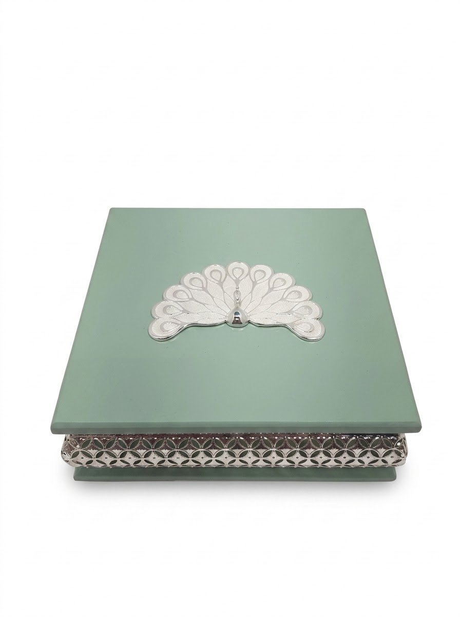 Square Big Peacock Wooden Box (Green)