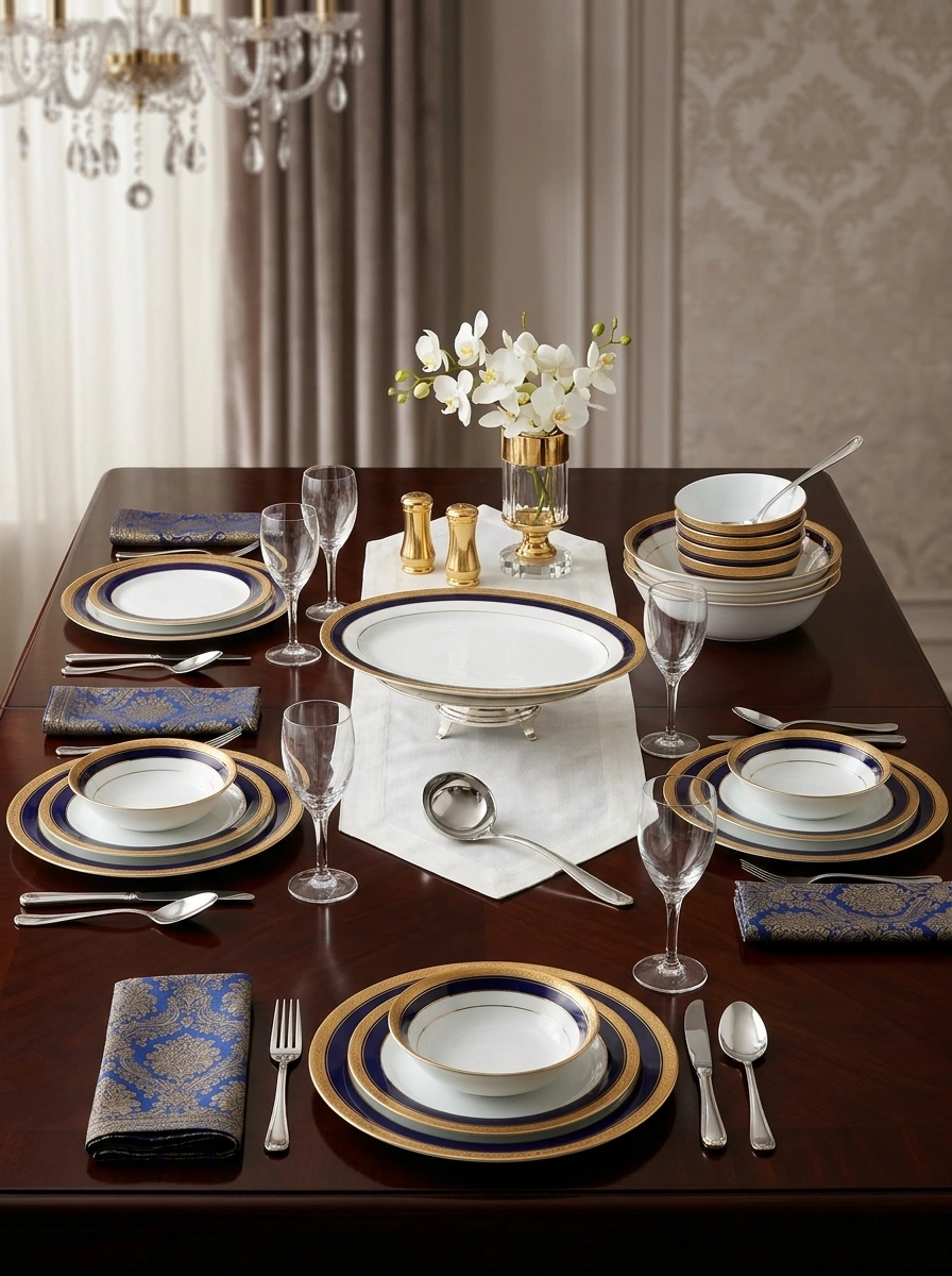 Crestwood Cobalt Gold Dinner Set 61 Pc