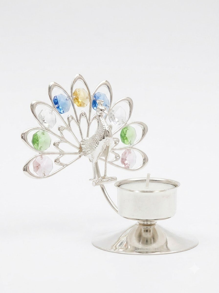 Peacock Tea Light Holder with Crystal