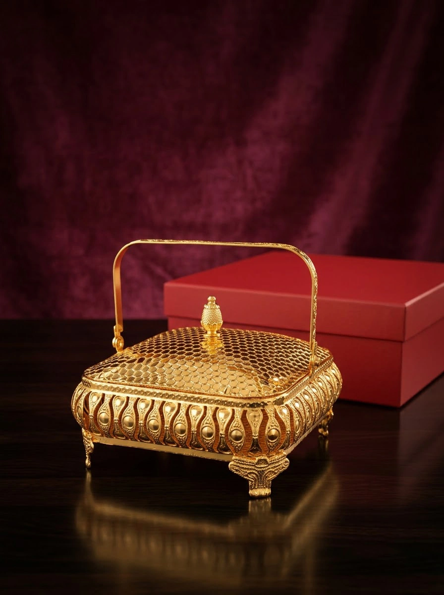 Beehive Square Shape Covered Basket with Handle (G)