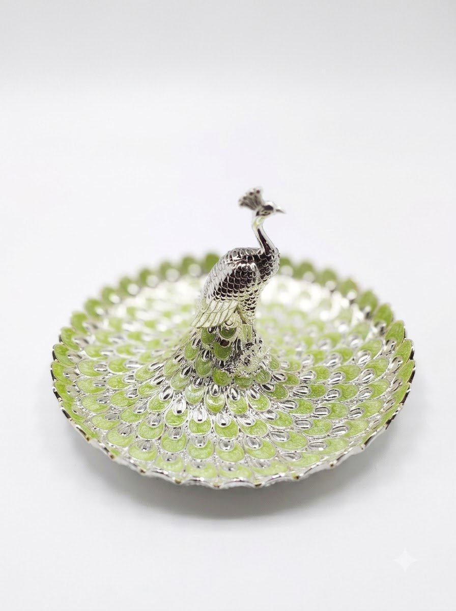 Peacock Platter Green Enamel