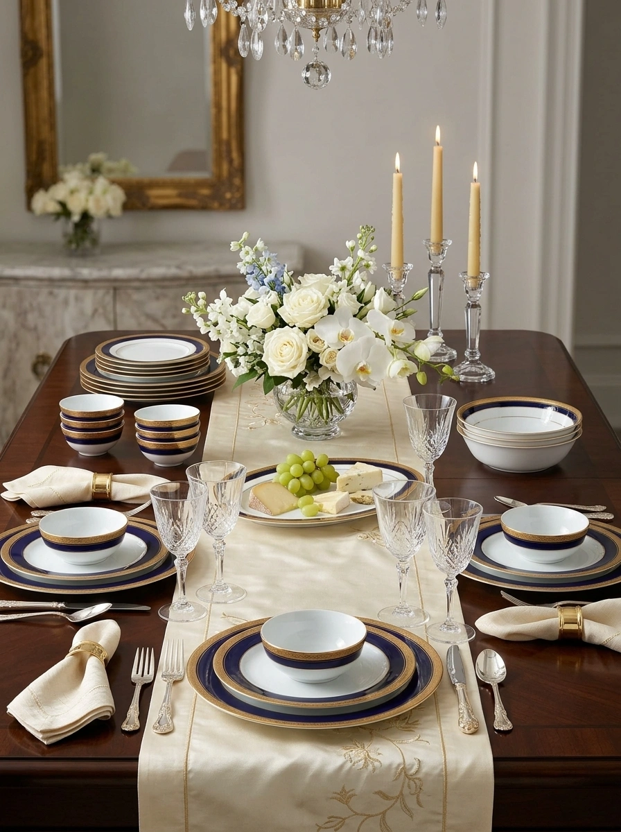 Crestwood Cobalt Gold Dinner Set 45 Pc