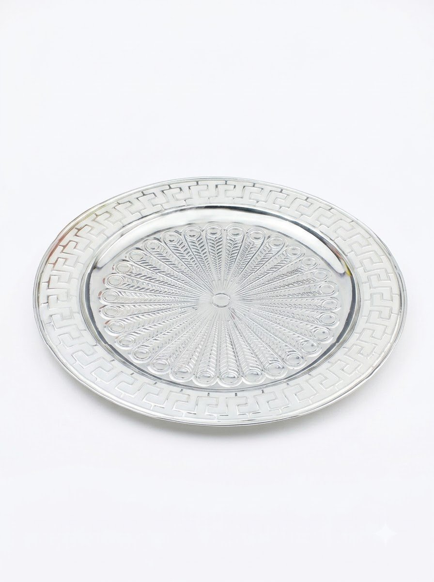 Roman Border Round Tray Cream Enamel