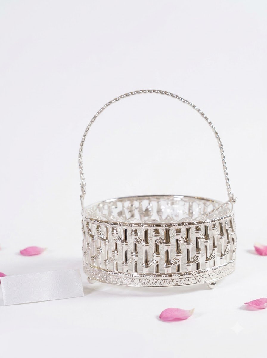 Basket with Glass Bowl- Bamboo Design