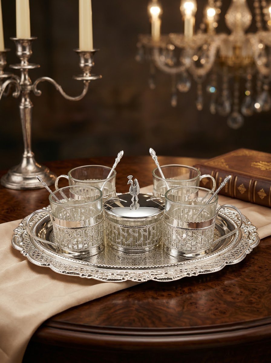 Kawa Set with Oval Tray Cream Enamel