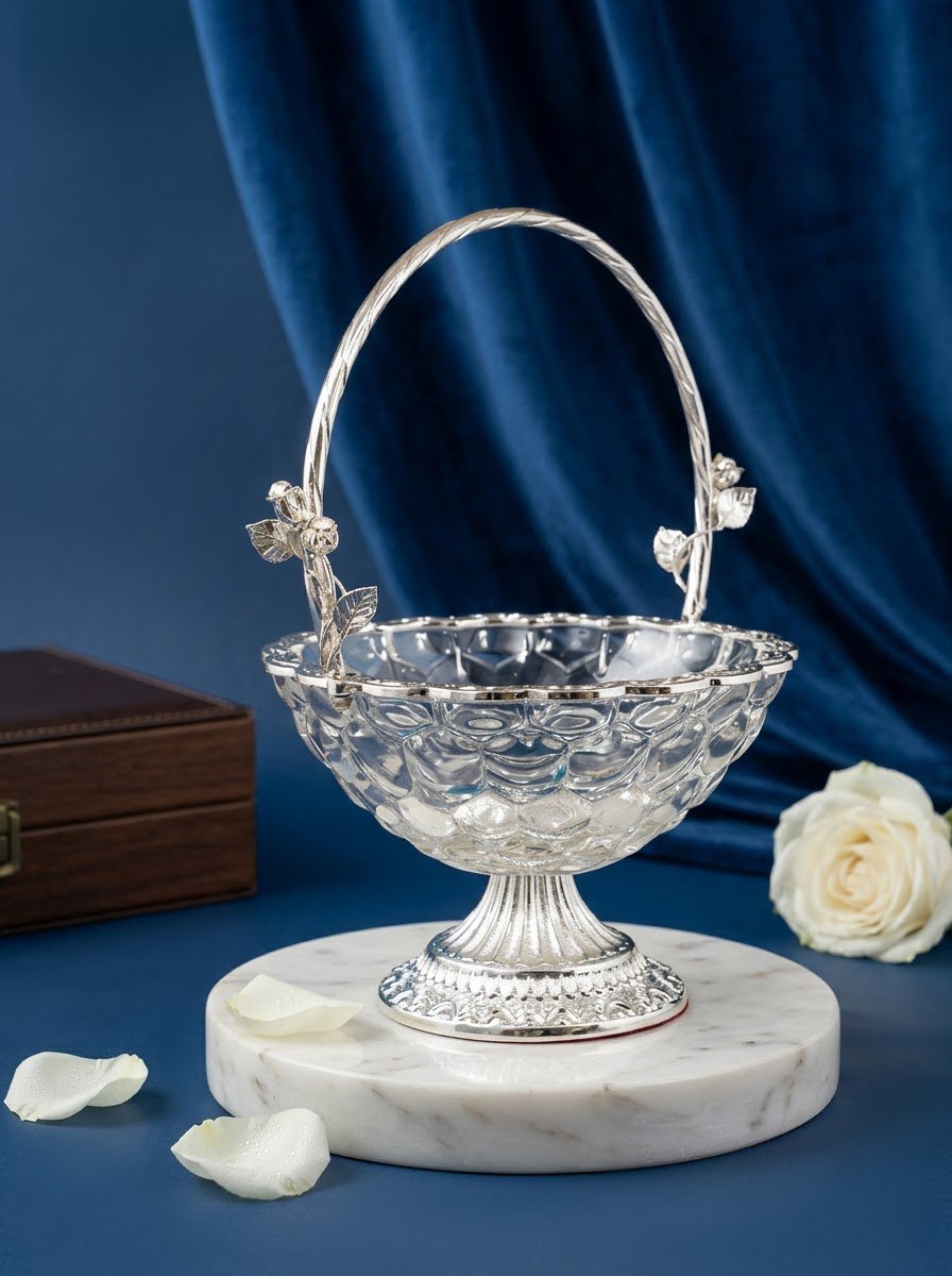Flower Glass Basket with Handle