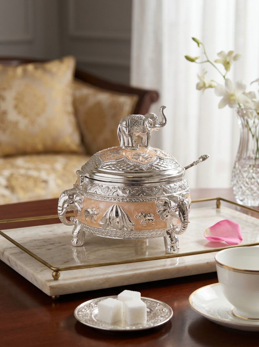 Elephant Sugar Pot Peach Enamel