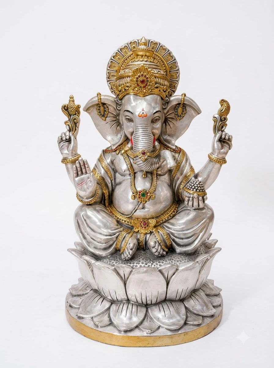 Big Lotus Ganesha Silver Antiq Emery